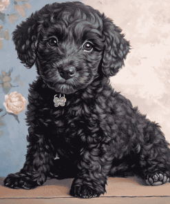 Black Goldendoodle Puppy Diamond Painting