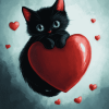 Black Kitty Heart Diamond Painting