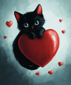 Black Kitty Heart Diamond Painting