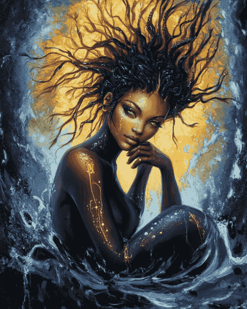 Black Mermaid Fantasy Diamond Painting