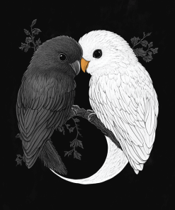 Black and White Birds Yin Yang Diamond Painting