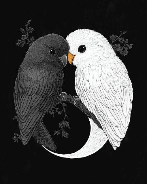 Black and White Birds Yin Yang Diamond Painting