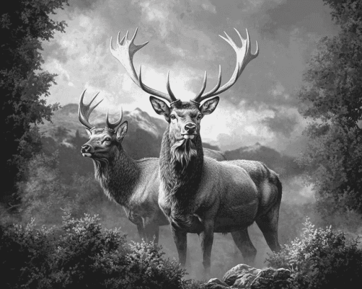 Black and White Deer Diamond Painting