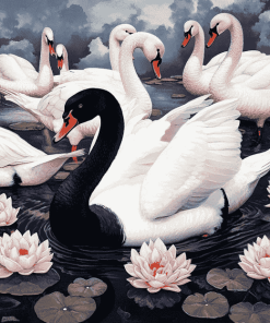 Black and White Swans Diamond Painting