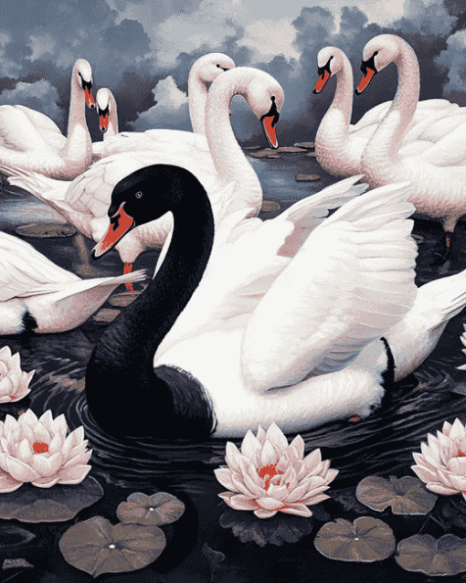 Black and White Swans Diamond Painting