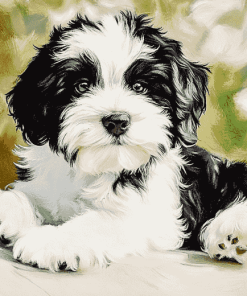 Black and White Tibetan Terrier Diamond Painting