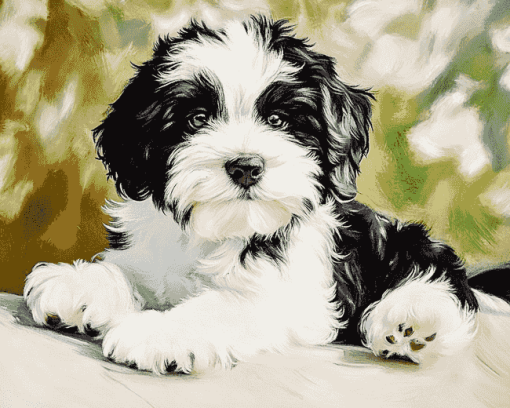 Black and White Tibetan Terrier Diamond Painting