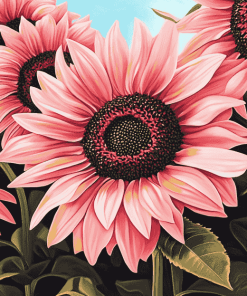 Blooming Pink Sunflowers Masterpiece Diamond Painting