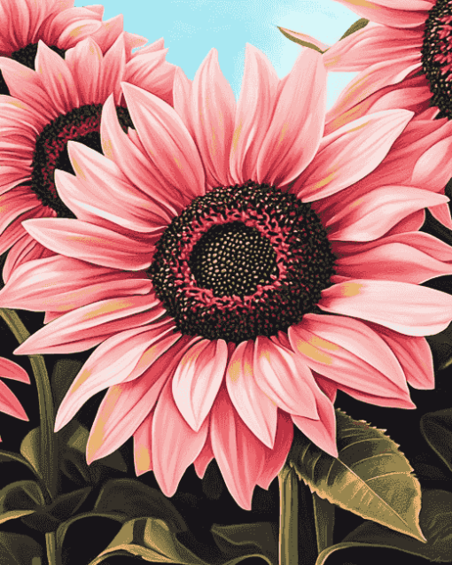 Blooming Pink Sunflowers Masterpiece Diamond Painting