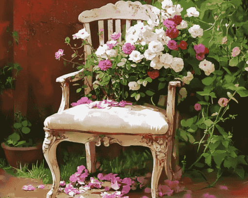 Blossoming Roses Chair Diamond Painting