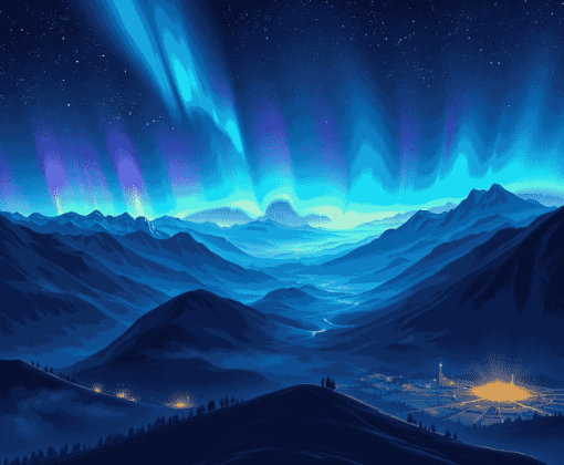 Blue Aurora Landscape Diamond Painting