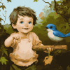 Blue Boy and Bird Kids Diamond Painting