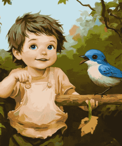 Blue Boy and Bird Kids Diamond Painting