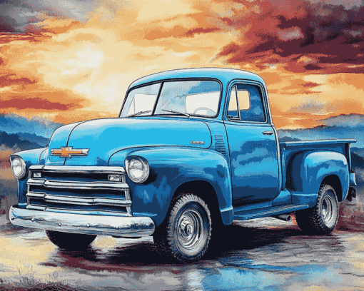 Blue Chevrolet Trucks Diamond Painting