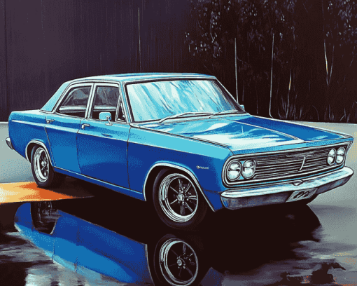 Blue Chrysler Valiant Car Diamond Painting