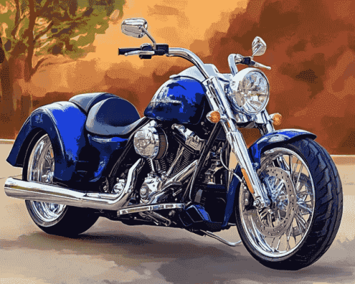 Blue Harley Davidson Three Wheeler Diamond Painting