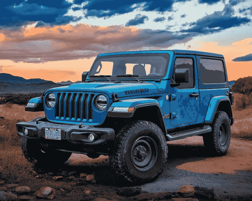 Blue Jeep Adventure Diamond Painting