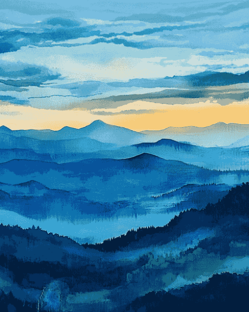 Blue Mountain Sunset Diamond Painting