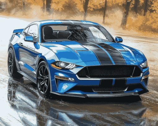 Blue Mustang Car Enthusiast Diamond Painting