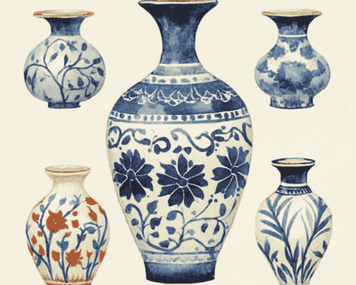 Blue Pottery Vases Diamond Painting