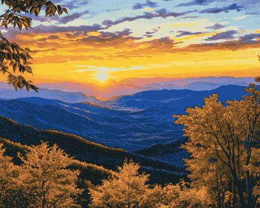 Blue Ridge Mountains Sunset Diamond Painting