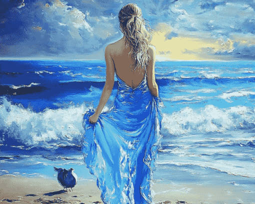 Blue Seaside Woman Diamond Painting