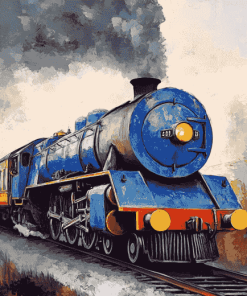 Blue Steam Train Diamond Painting