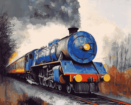 Blue Steam Train Diamond Painting