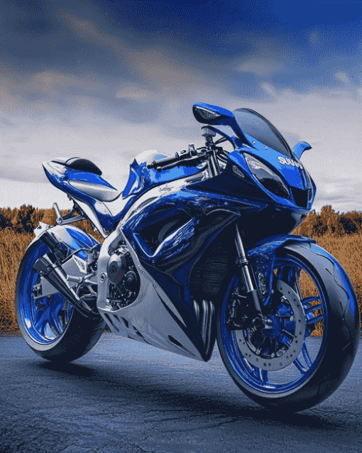 Blue Suzuki Race Motorbike Diamond Painting