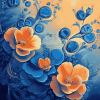 Blue and Orange Floral Diamond Painting