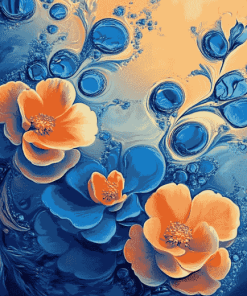 Blue and Orange Floral Diamond Painting