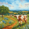 Bluebonnets Longhorn Cattle Diamond Painting