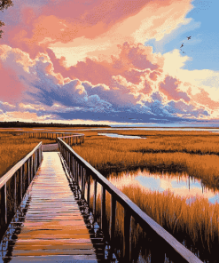 Boardwalk Through Scenic Marshlands Diamond Painting