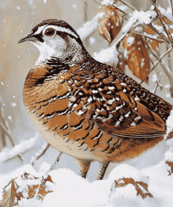 Bobwhite Quail in Snowy Landscape Diamond Painting