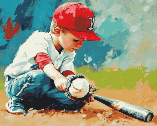 Boys Playing Baseball Diamond Painting