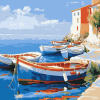 Bright Mediterranean Seascape Boats Diamond Painting