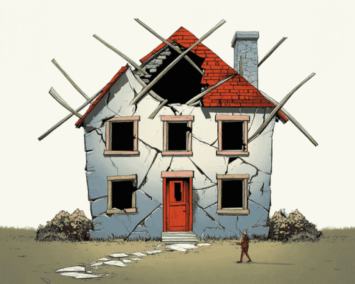 Broken Houses Cartoon Diamond Painting