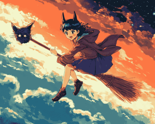 Broom Flying Anime Fantasy Diamond Painting