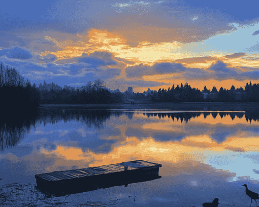 Burnaby Lake Sunrise Landscape Diamond Painting