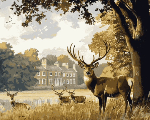 Bushy Park Deer Landscape Diamond Painting