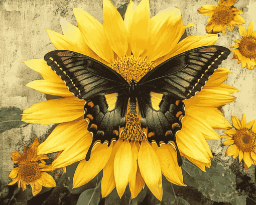 Butterfly Sunflower Blossoms Diamond Painting