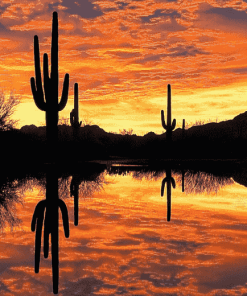 Cactus Silhouette at Sunset Diamond Painting