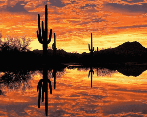 Cactus Silhouette at Sunset Diamond Painting