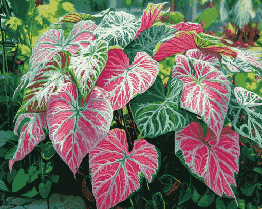 Caladium Vibrant Leaves Diamond Painting