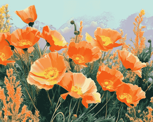 California Poppies Blossoms Diamond Painting