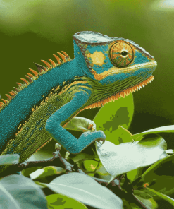 Cameleon on Green Branch Diamond Painting