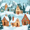 Cartoon Houses in Winter Diamond Painting