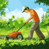 Cartoon Mowing Scene Diamond Painting