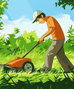 Cartoon Mowing Scene Diamond Painting