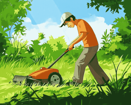 Cartoon Mowing Scene Diamond Painting